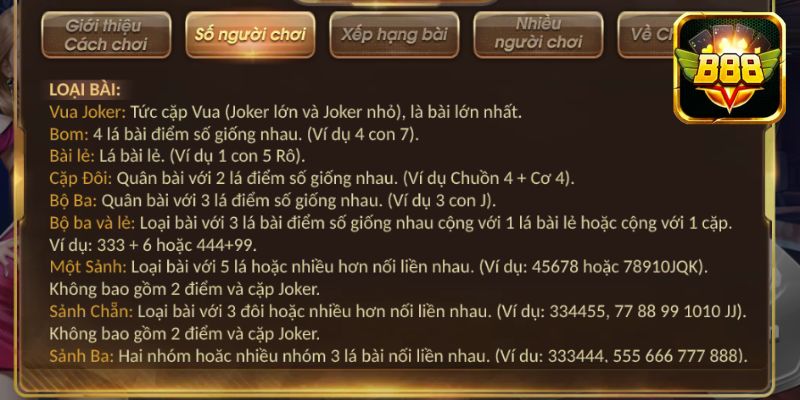 Bảng xếp hạng thuật ngữ tay bài từ cao cho đến thấp 